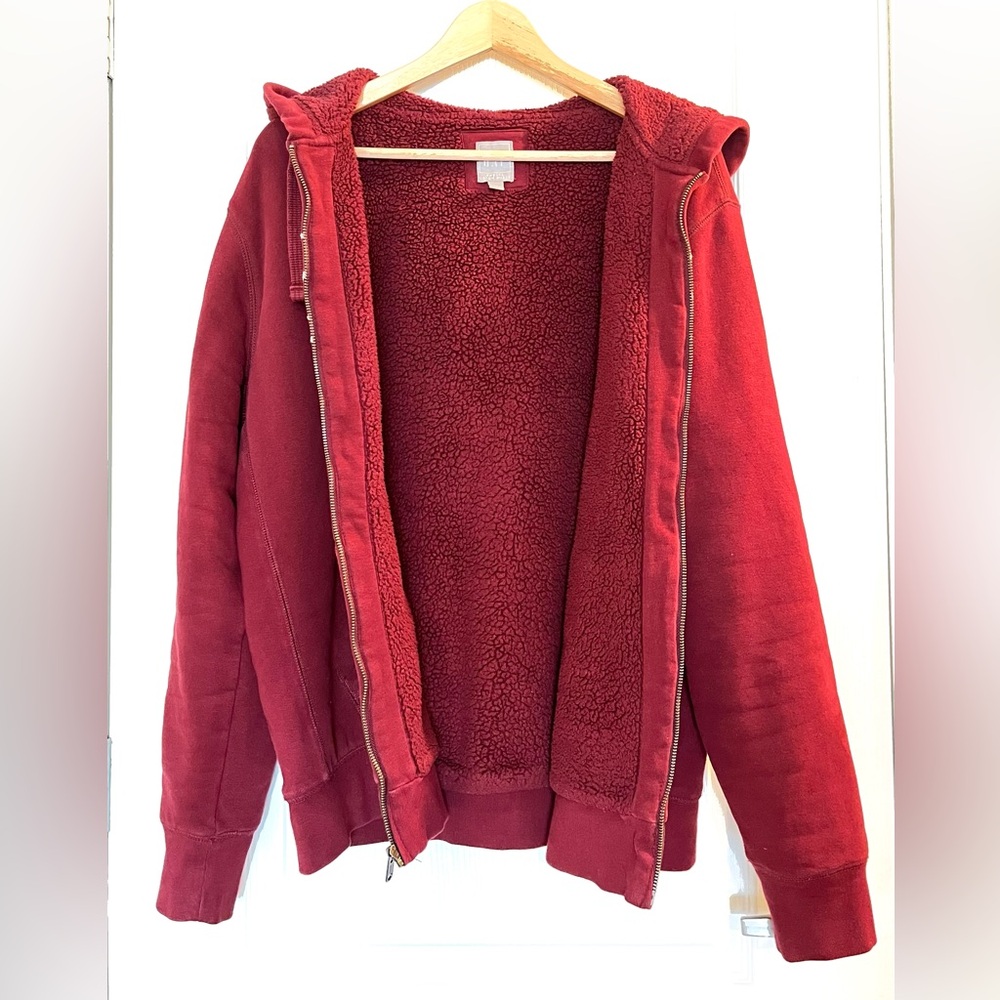 GAP Arch Sherpa Lined Full Zip Hoodie Shiraz Red Maroon Sz L Gorpcore Cabincore